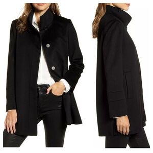 FLEURETTE Stand Collar Wool Car Coat In Black Wool Sz 2